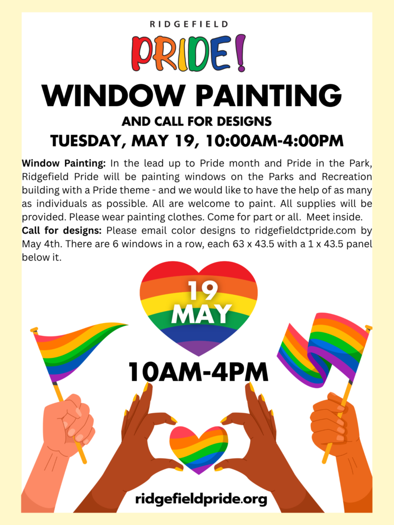 Pride Window Painting & Call for Designs, 5/19 at Ridgefield Parks & Recreation