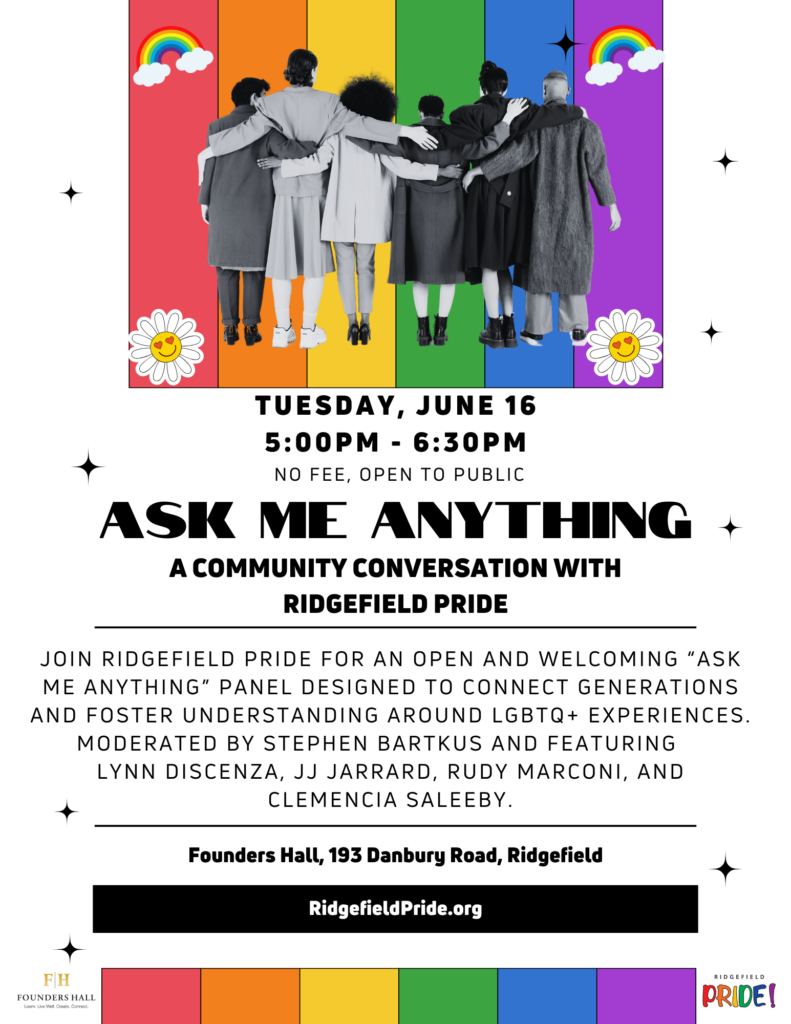 Founders Hall: Tuesday June 16 at 5pm Community Conversation with Ridgefield Pride