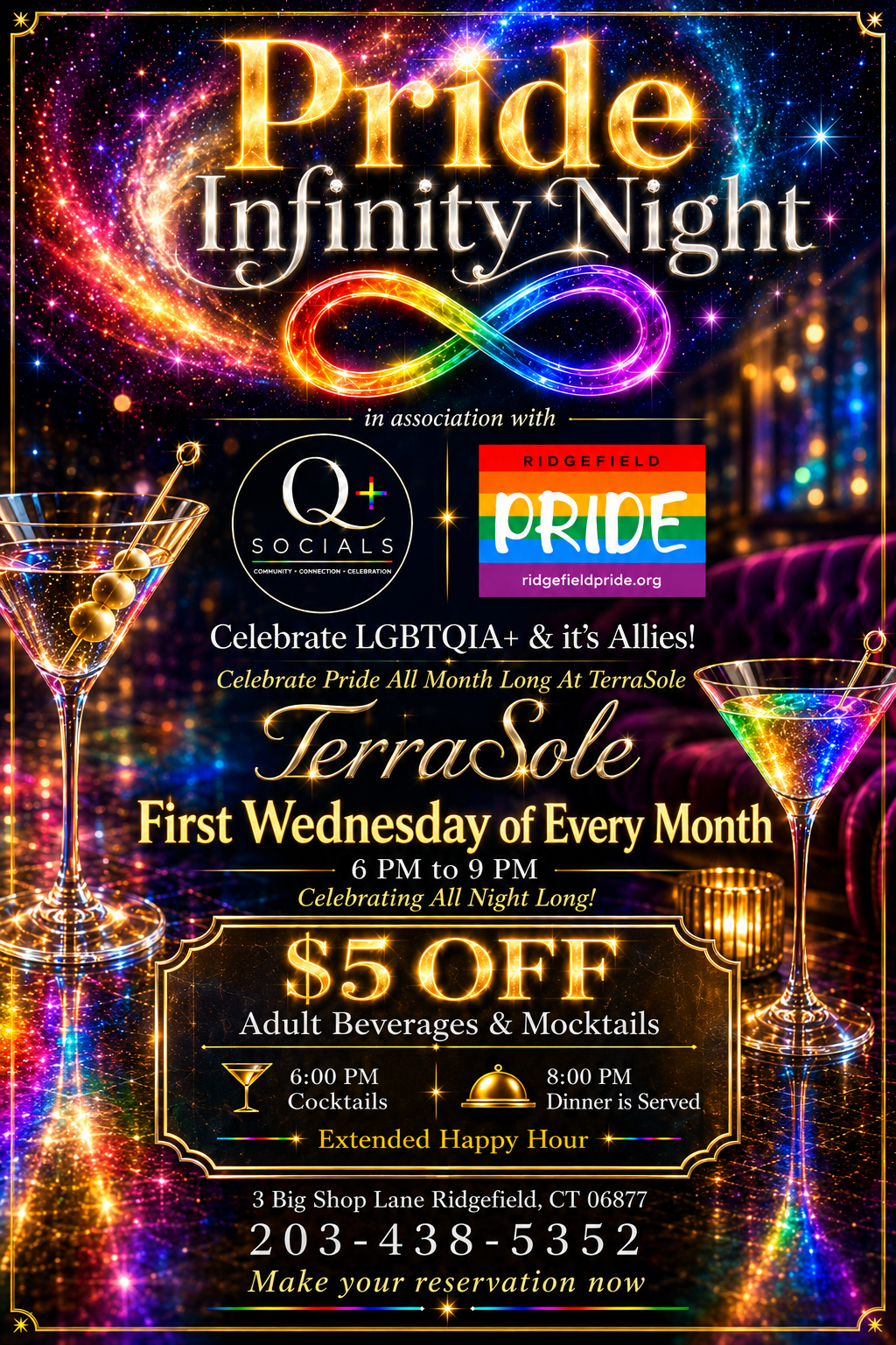 Pride Happy Hour at TerraSole in Ridgefield, 1st Wednesdays